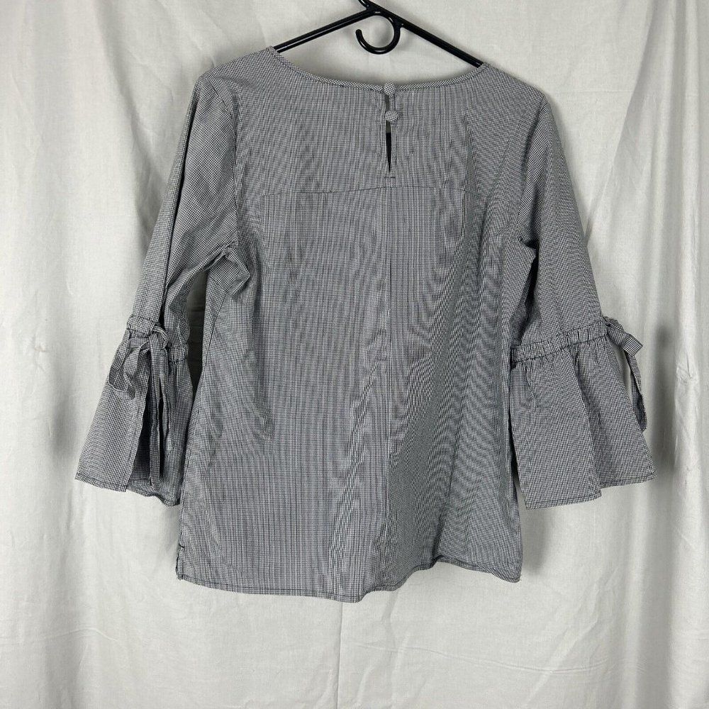 J Crew Women’s Long Sleeve Shirt Size Small Checkered Black White Blouse Flare - Picture 7 of 7